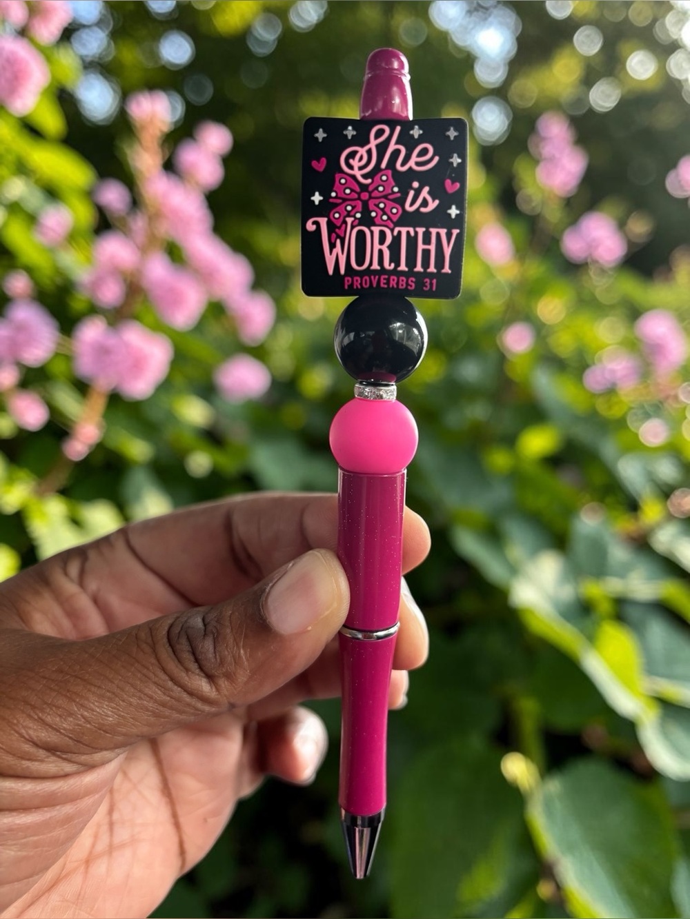 Handcrafted She Is Worthy Pink Inspirational Pen